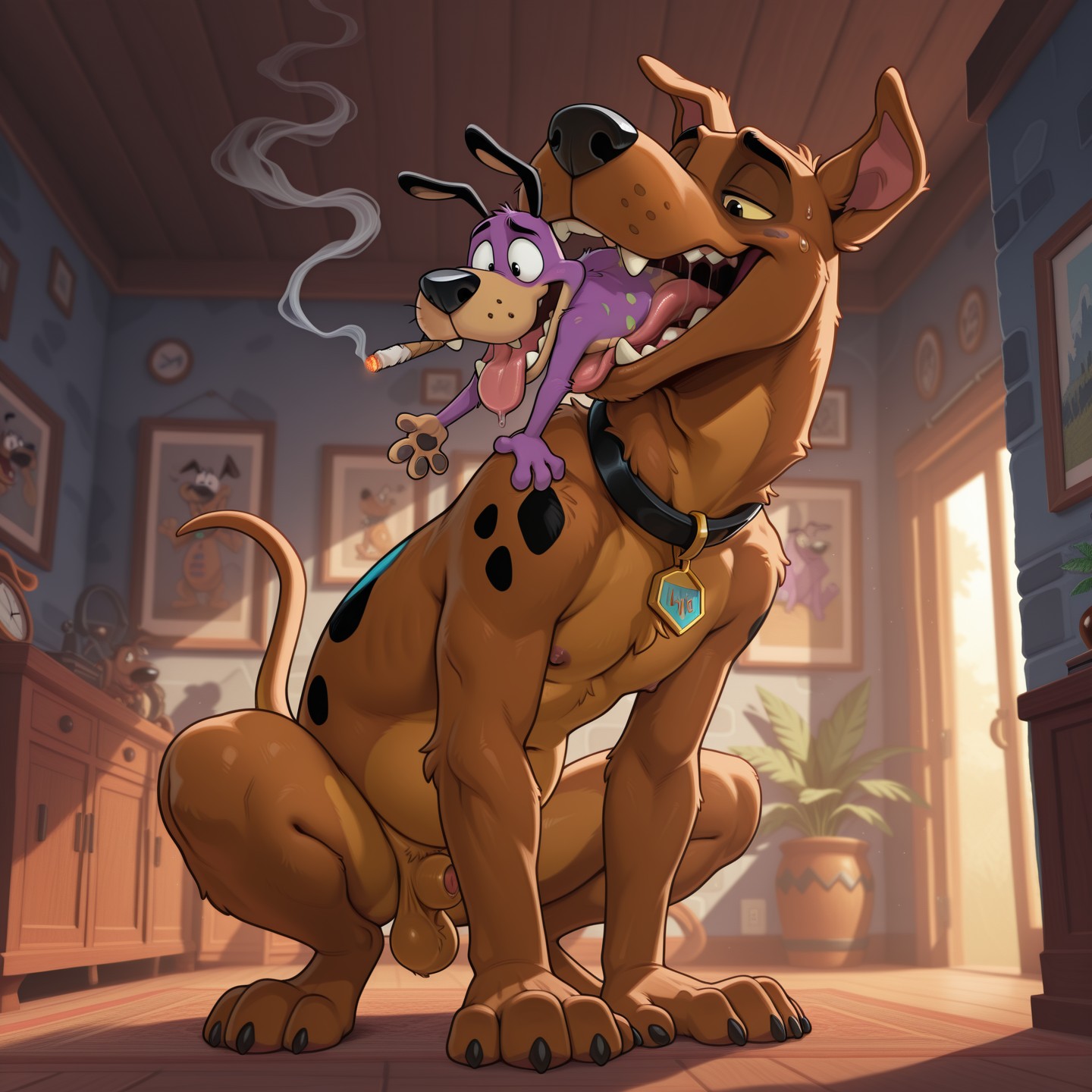 Scooby-Doo and Courage the Cowardly Dog in a Forest Scene