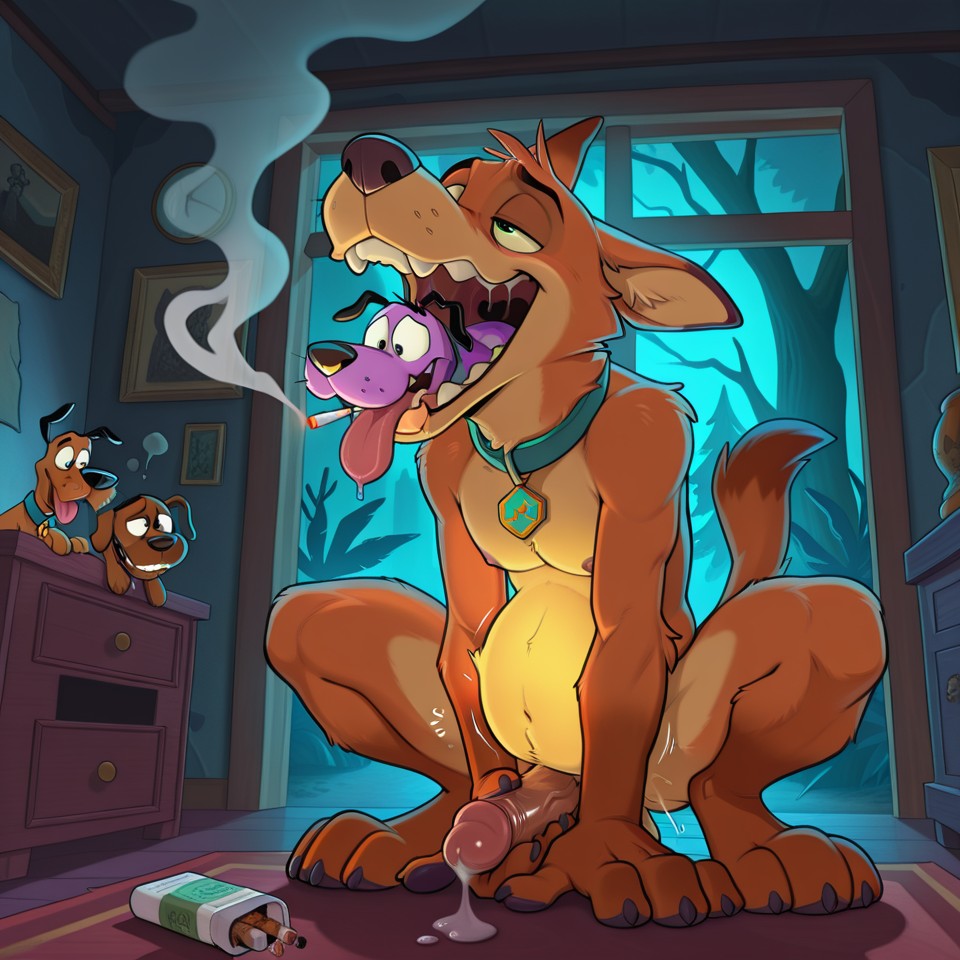 Courage and Scooby in a Green Glow