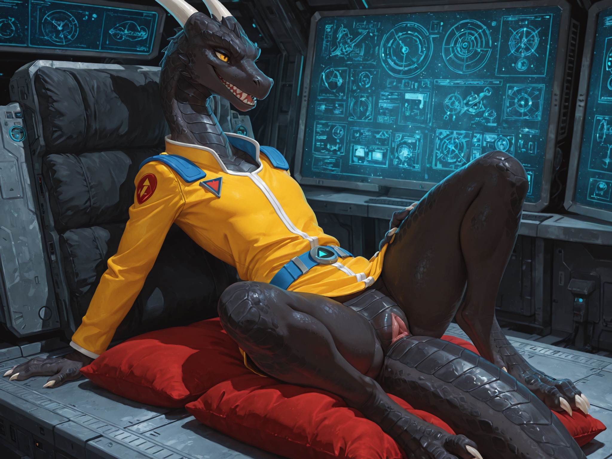 Space Dragon Lounging on Starship Bridge