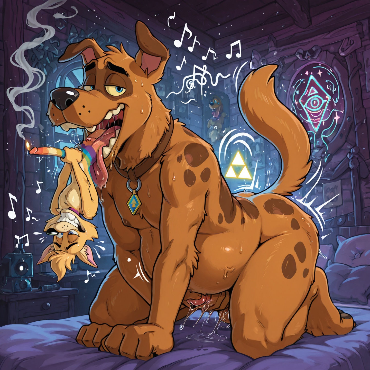 Anthro Foxes in Hypnotic Rainbow Scene