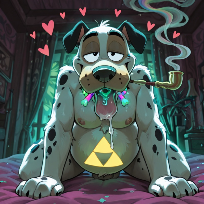 Dalmatian Anthro Teasing with Neon Swirls and Marijuana