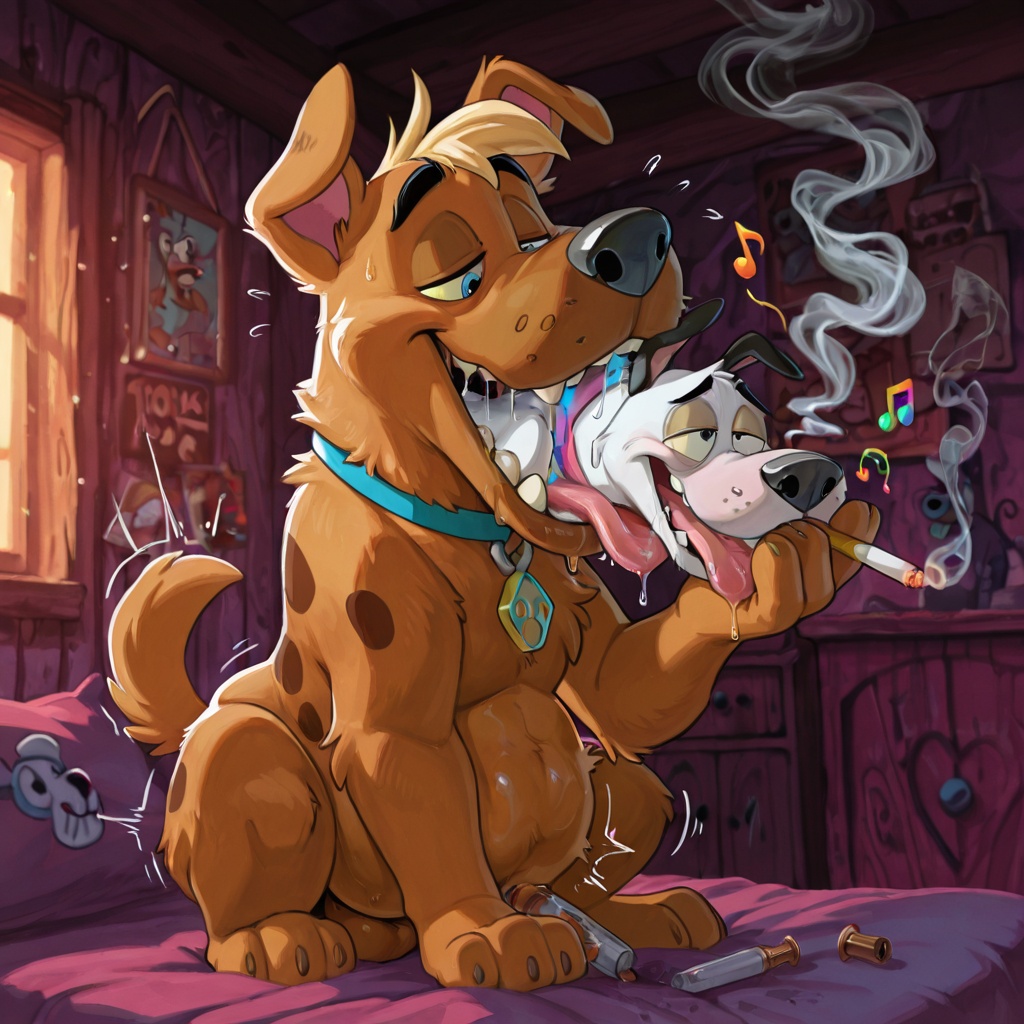 Courage the Cowardly Dog in Neon Rainbow Scene
