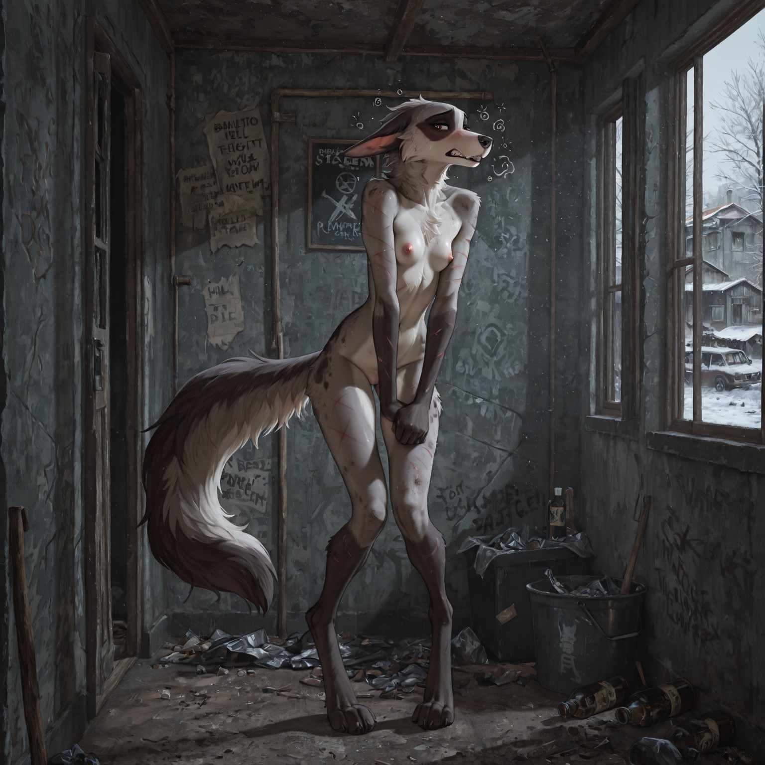 Winter-Stricken Anthro Borzoi in Ruin