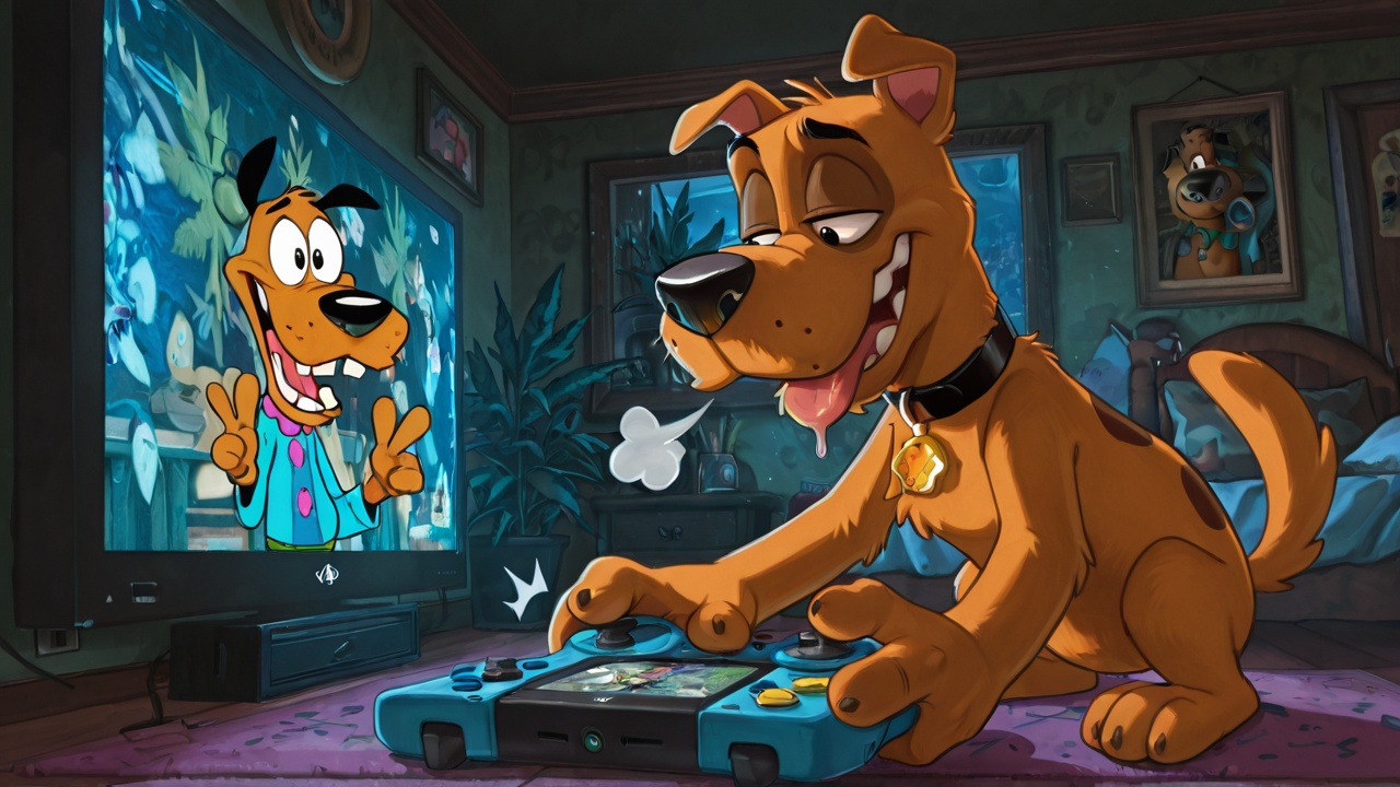 Courage the Cowardly Dog in Neon Spotlights