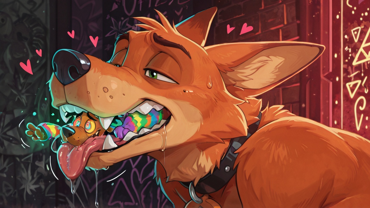 Courage the Cowardly Dog in Neon Furry Scene