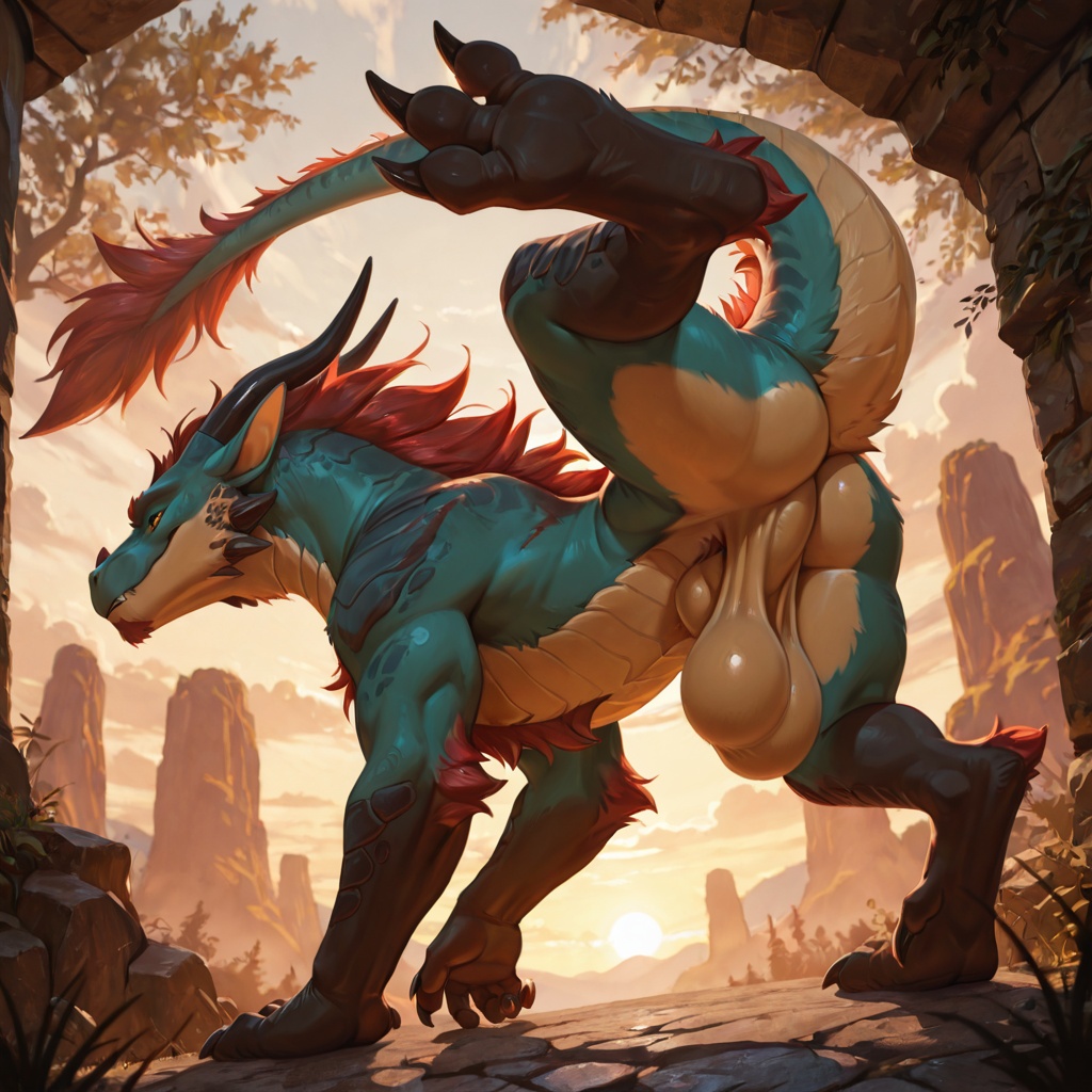 Majestic Furred Dragon on All Fours