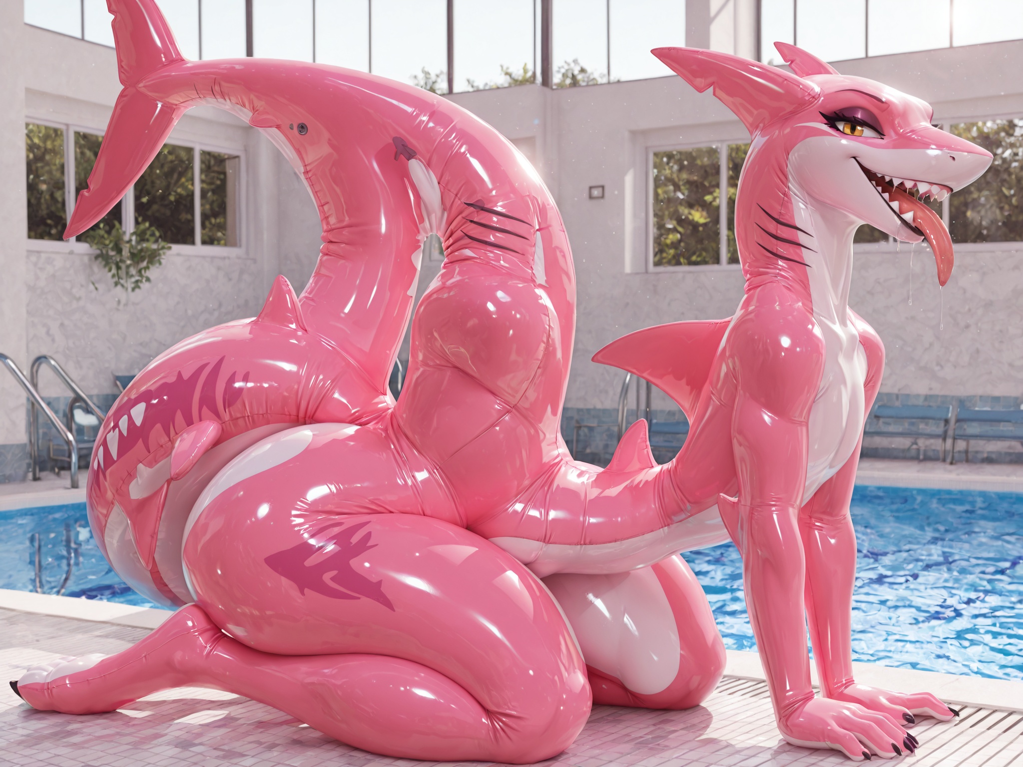 Feral Shark Wolf Hybrid by Pool