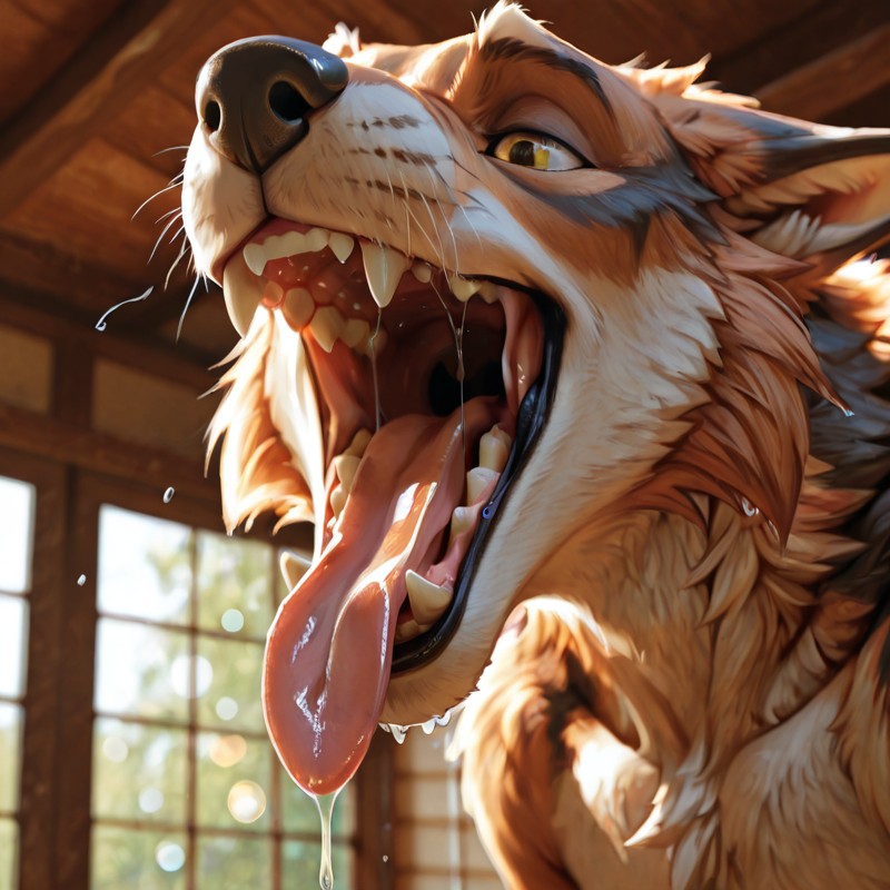 Canine Mouth Close-Up In Dramatic Cinematic Lighting