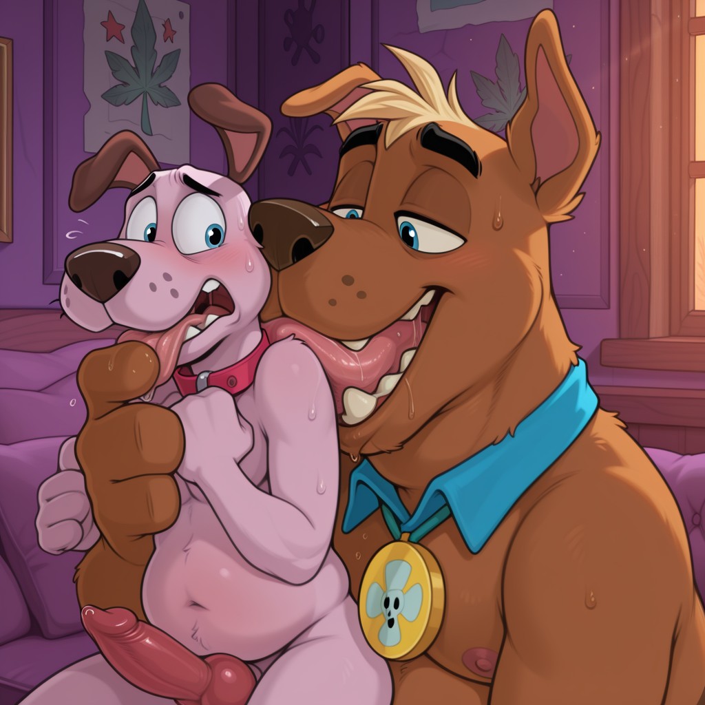 Two Anthro Dogs Sharing a Romantic Embrace Male/Male