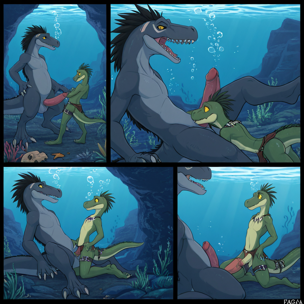 Primal Raptor and Alligator Underwater Encounter