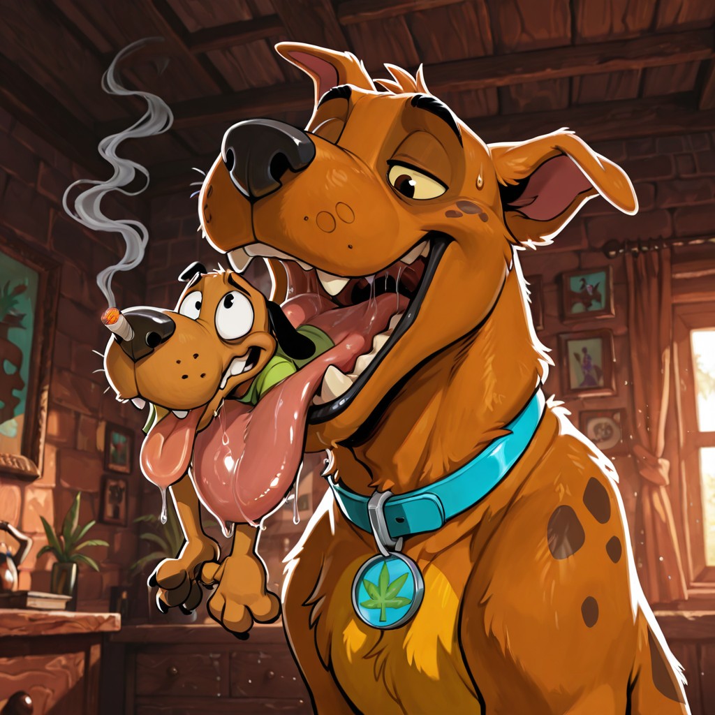 Scooby and Courage Sharing a Hazy Afternoon Duo