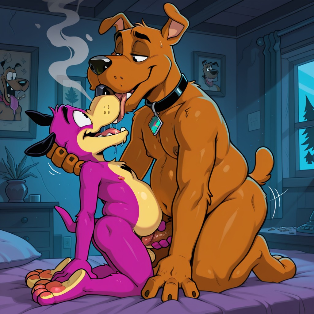 Scooby and Courage in a Cozy Afternoon Stroll Duo