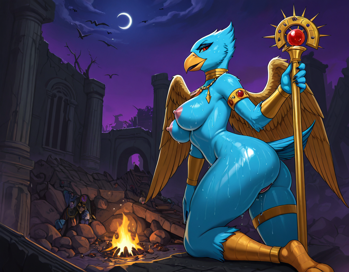 Tzeentch's Avian Sorceress in Ruined Library