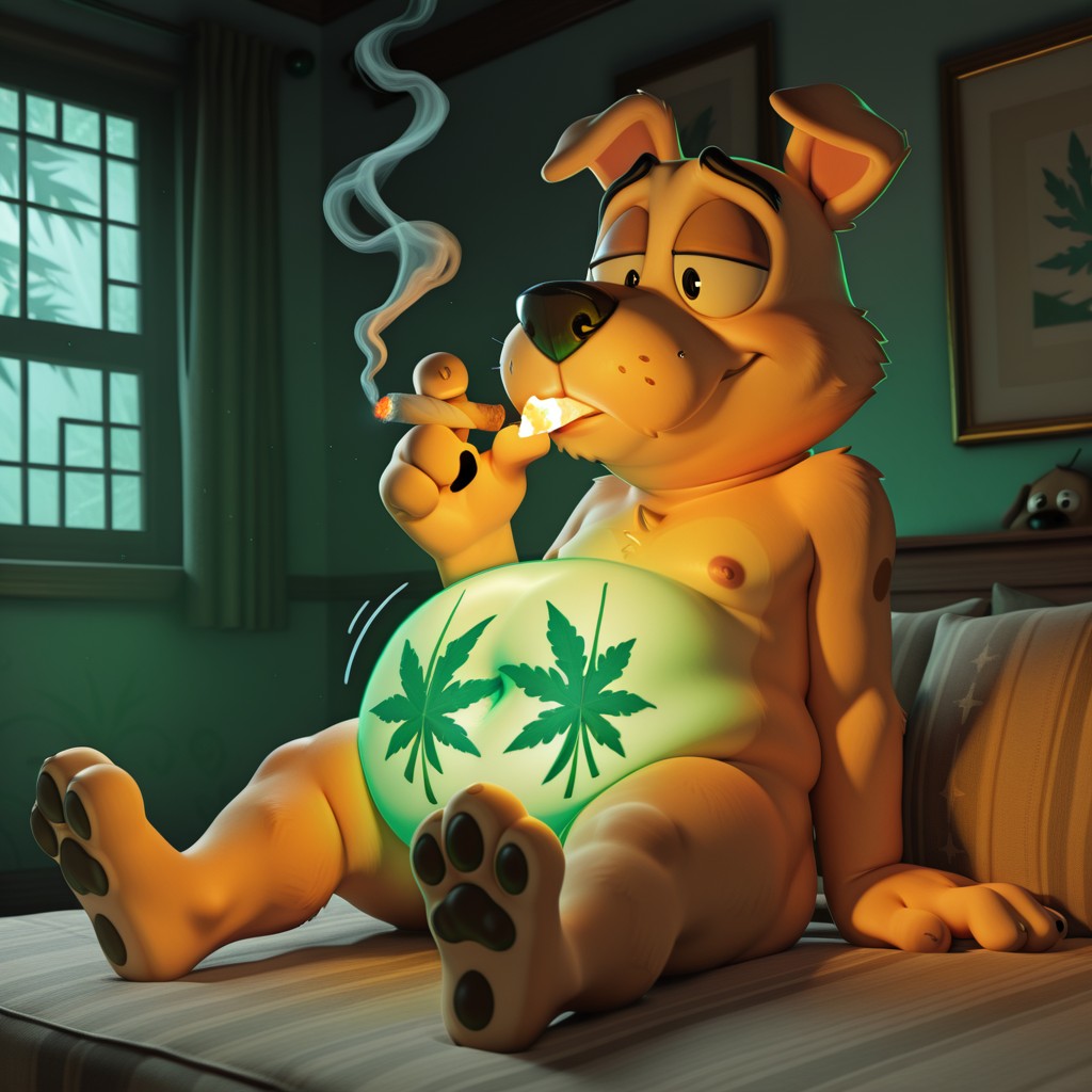 Nervous Blonde Triple Dog Smokes Joint in Night Glow