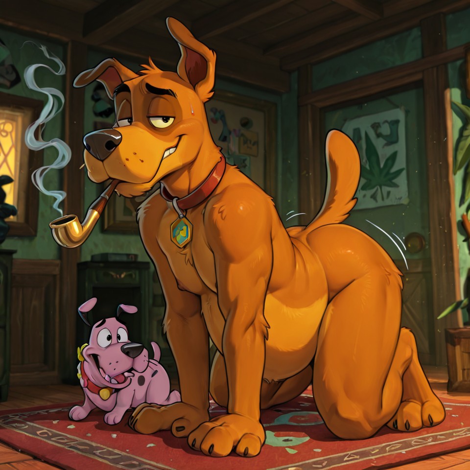 Courage the Cowardly Dog Smoking a Pipe in a Field