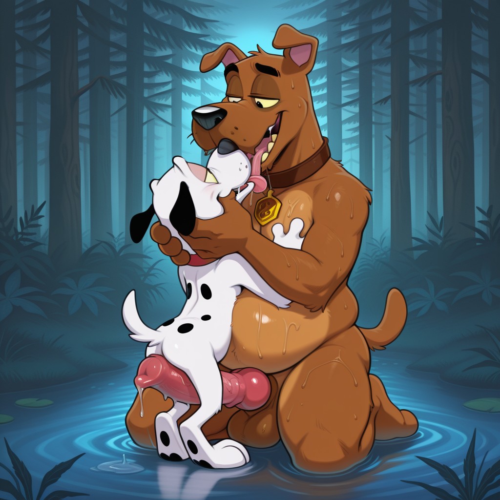 A Chubby Courage and Scooby Embrace a Trippy Night