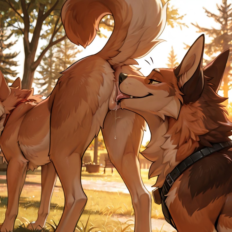 White Shepherd and Akita in a Sunlit Park