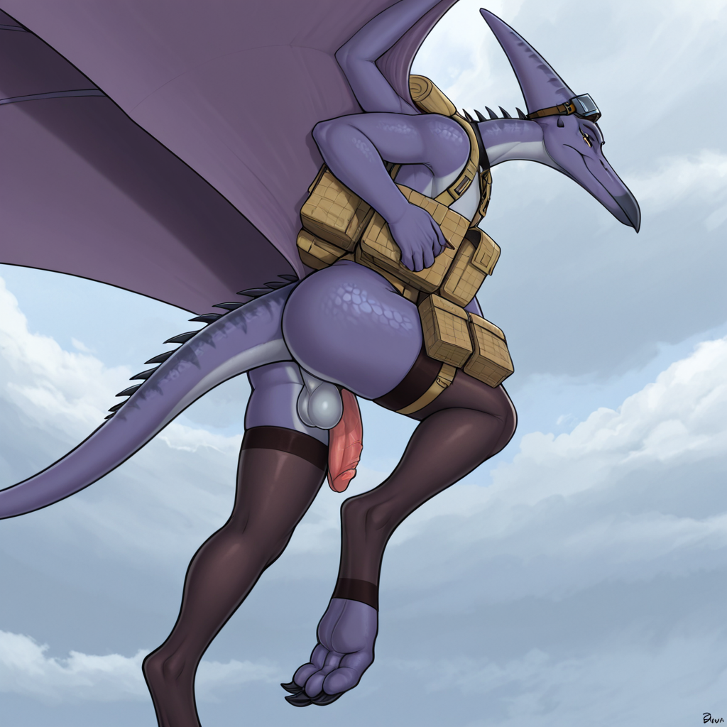Pteranodon Soaring Through Cloudy Sky