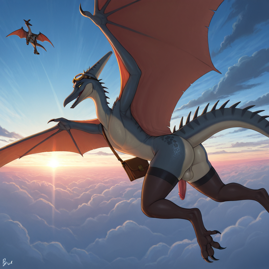 Pteranodon Soaring Through Cloudy Sky