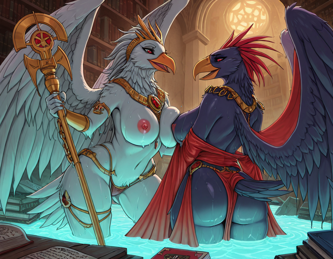 Tzeentch's Avian Sorceress in Ruined Library