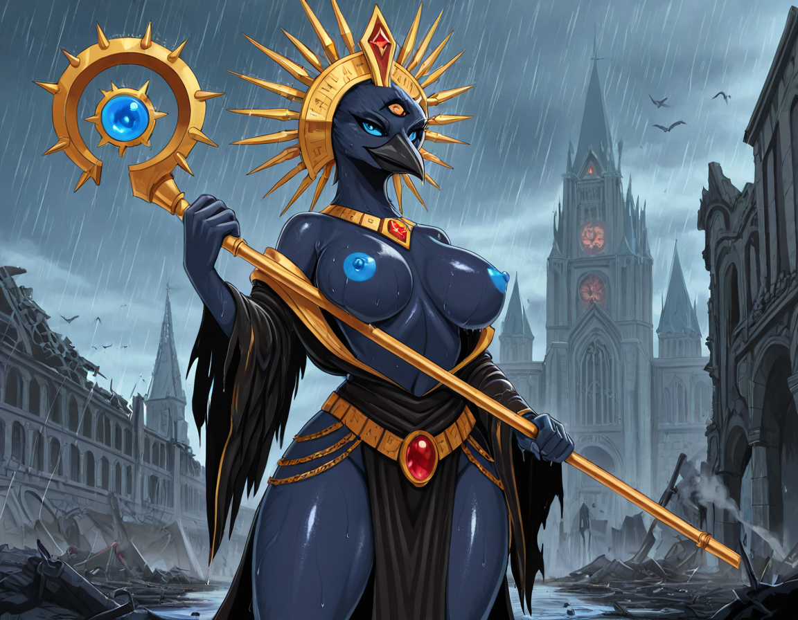 Tzeentch's Avian Lord in Ruined Cathedral