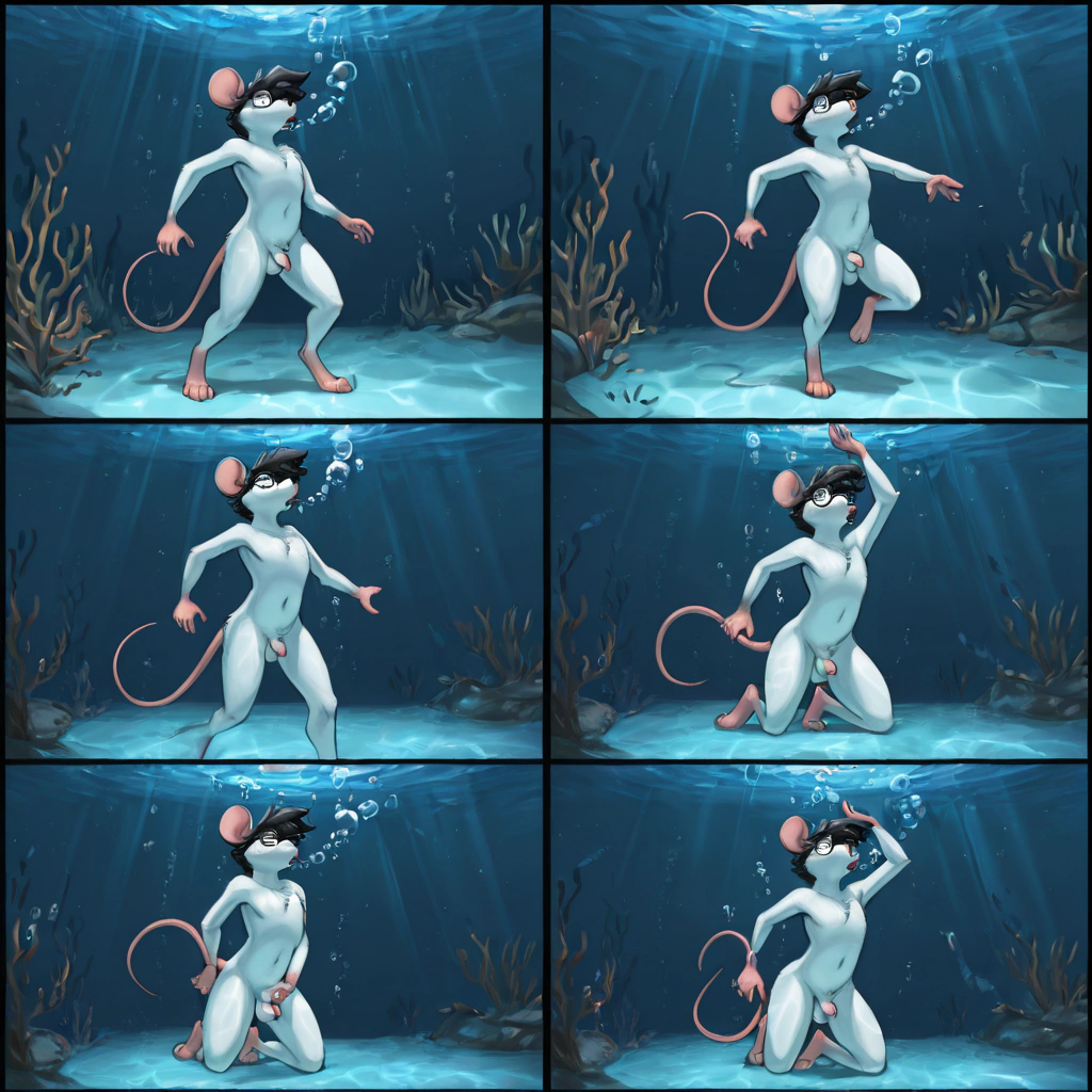 Mouse Underwater at Night