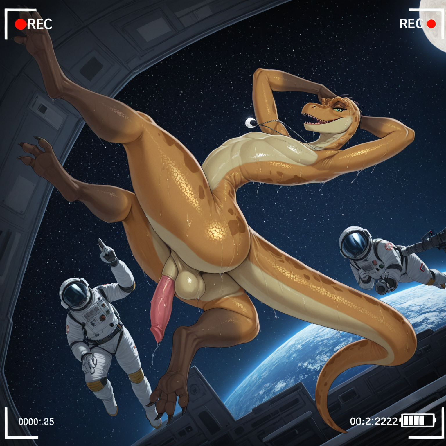 Alien Dinosaur in Spacesuit on Moon