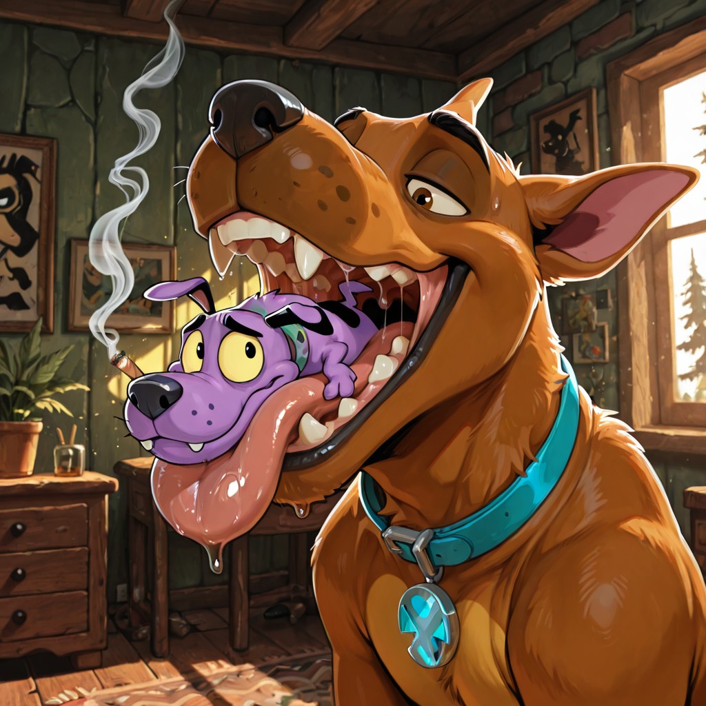 Scooby and Courage Sharing a Peaceful Smoke Together