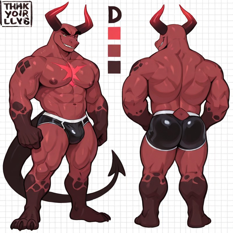 A Reference Sheet of a Crimson Scaled Reptilian Bodybuilder