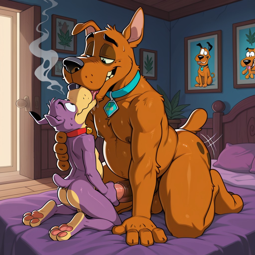 Scooby and Courage in a Playful Cartoon Chase