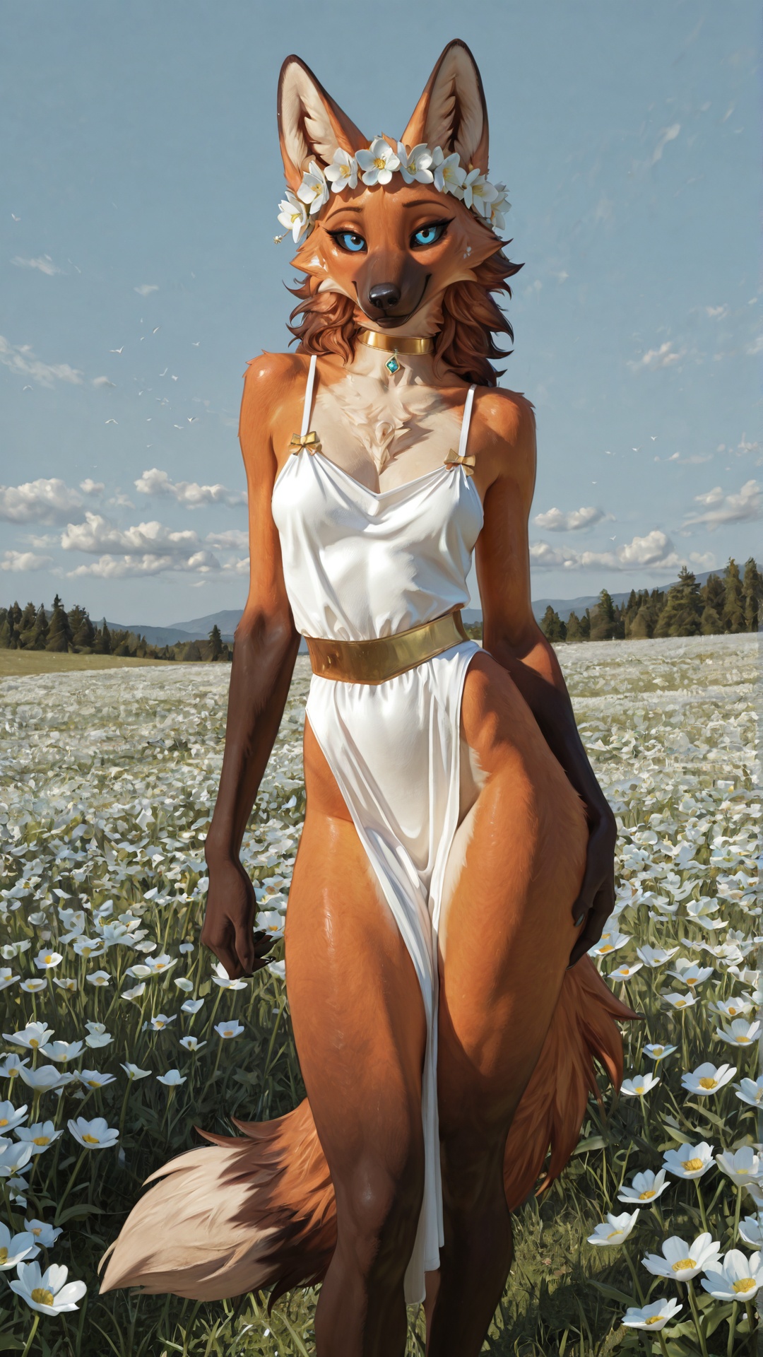 Maned Wolf Woman in Floral Field