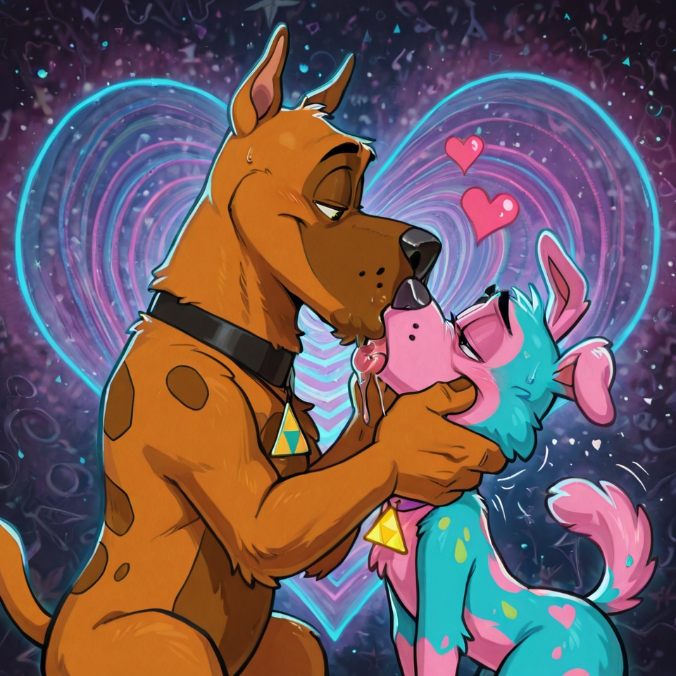 Trippy Furry Courage with Neon Rainbow Spots