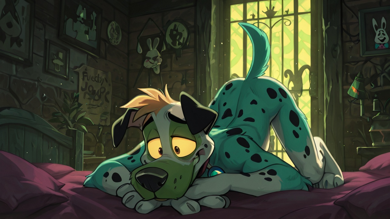 Anthro Dalmatian Courage with Neon Rainbow Fur