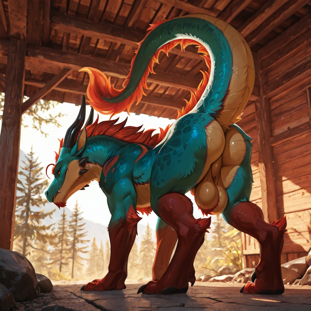Majestic Furred Dragon Presenting Saggy Balls