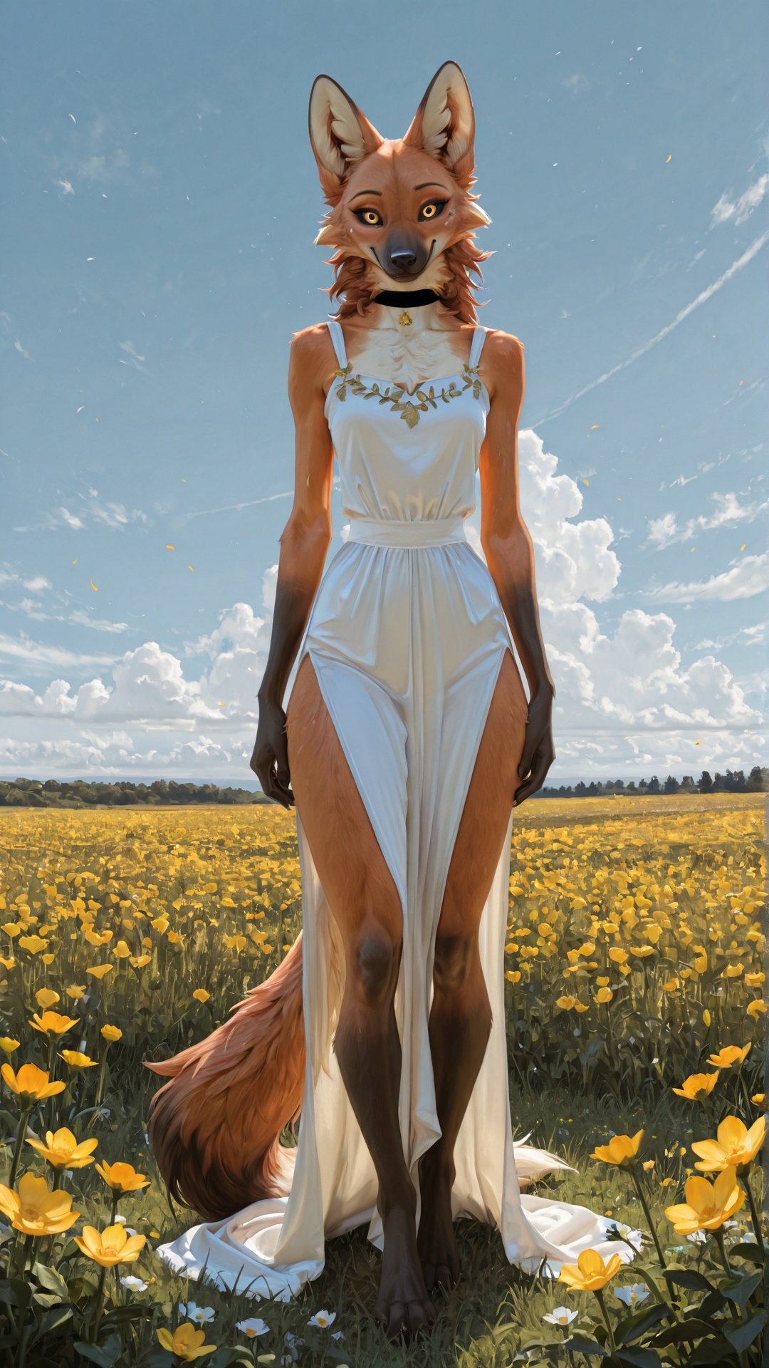 Maned Wolf in Ukrainian Dress and Flower Garland
