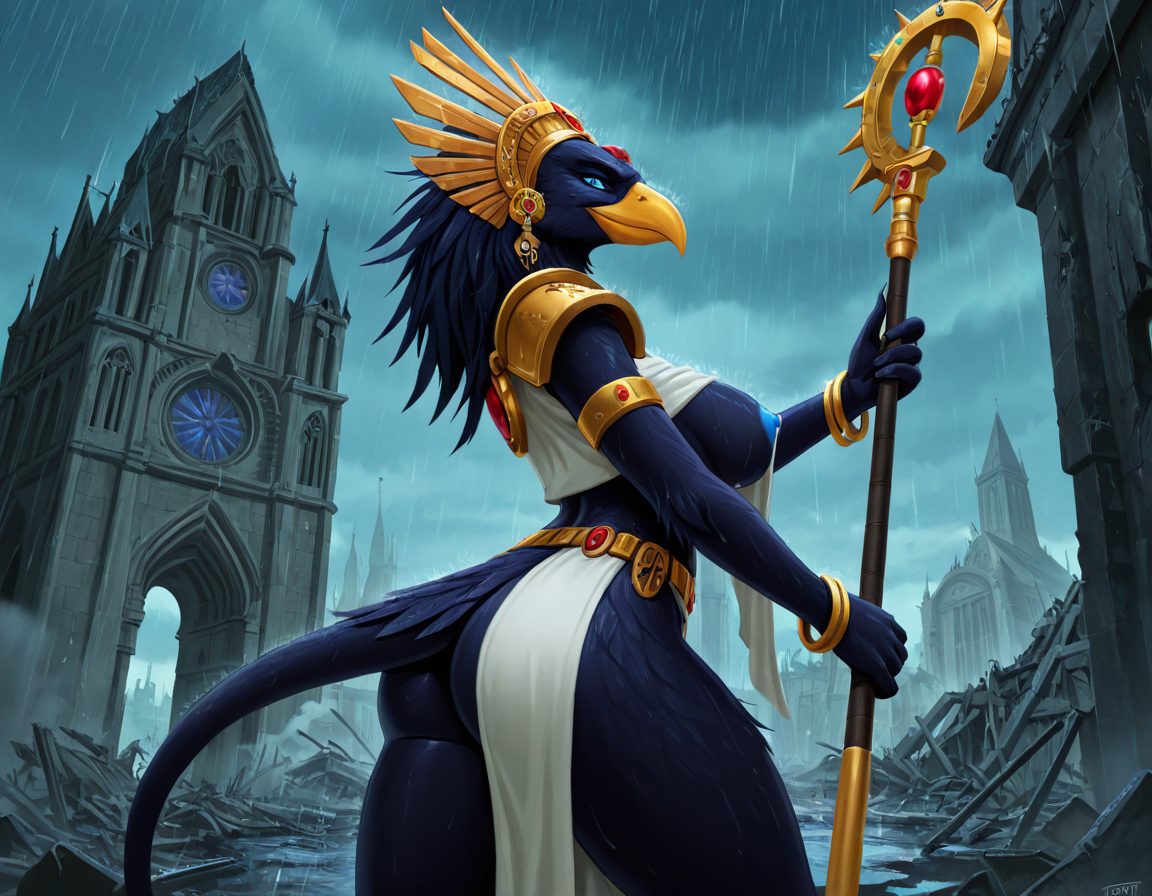 Daemoness of Tzeentch in Ruined Cathedral
