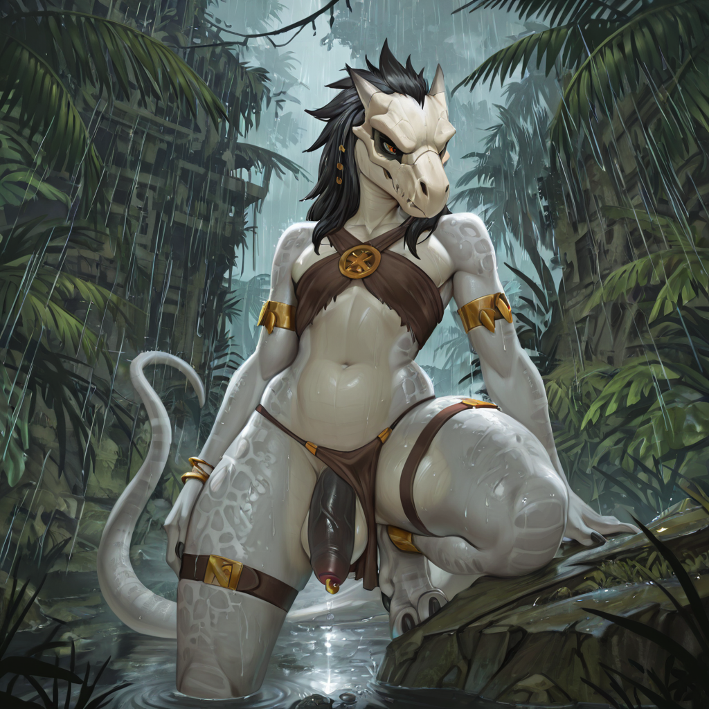 Dinosaur Raptor in Jungle Ruins