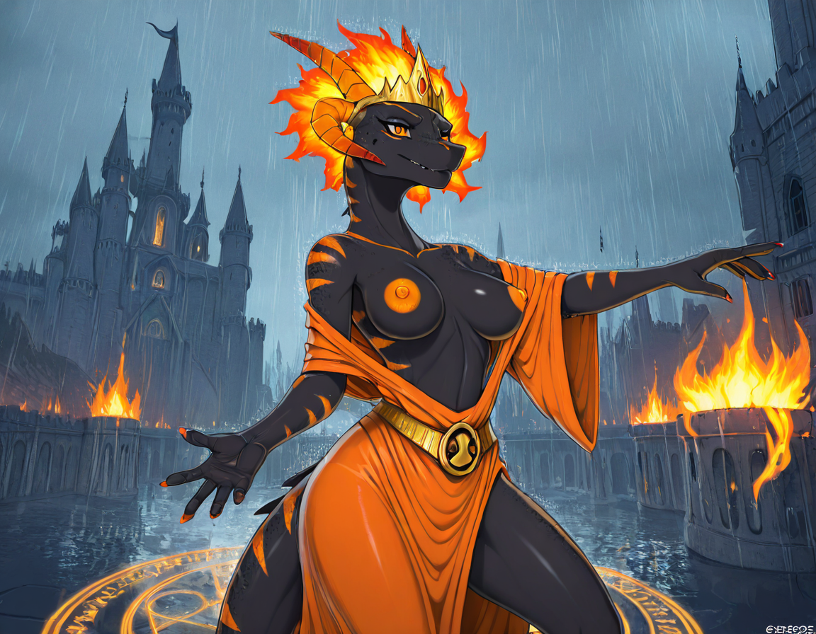 Majestic Dragon Queen in Rainy Castle