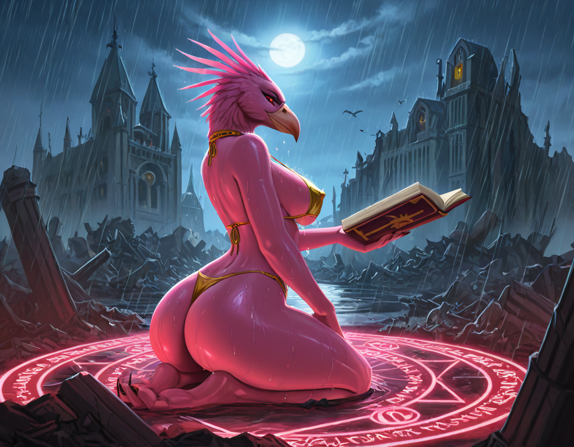 Tzeentch's Avian Sorceress in Ruined Cathedral
