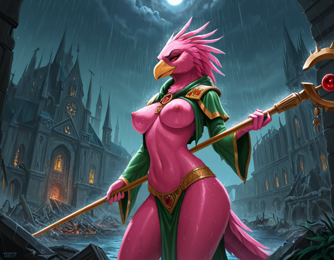 Tzeentch's Avian Sorceress in Ruined Cathedral
