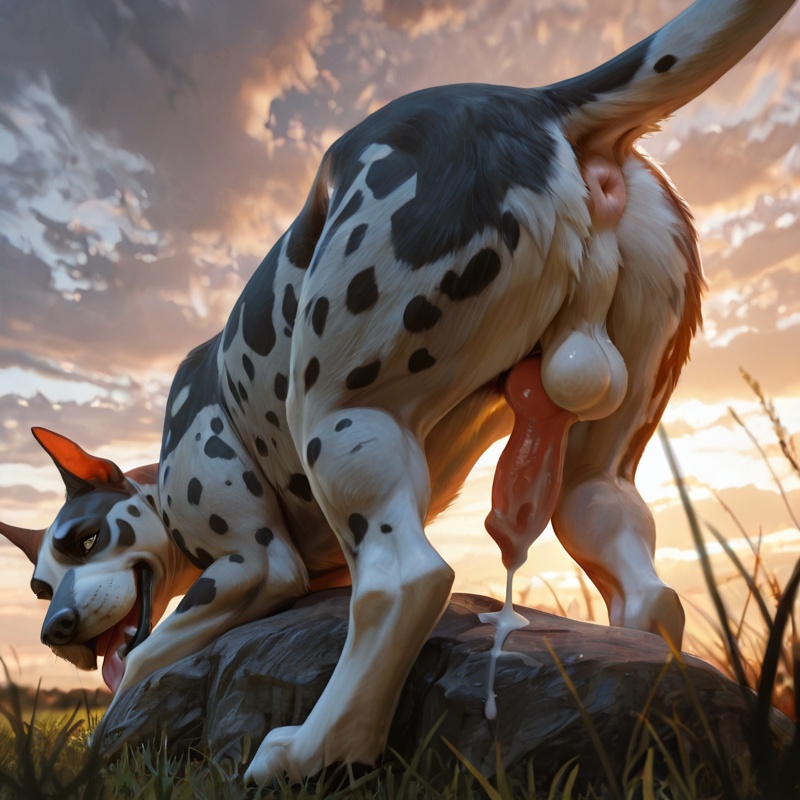 Great Dane Lying in Grassy Field