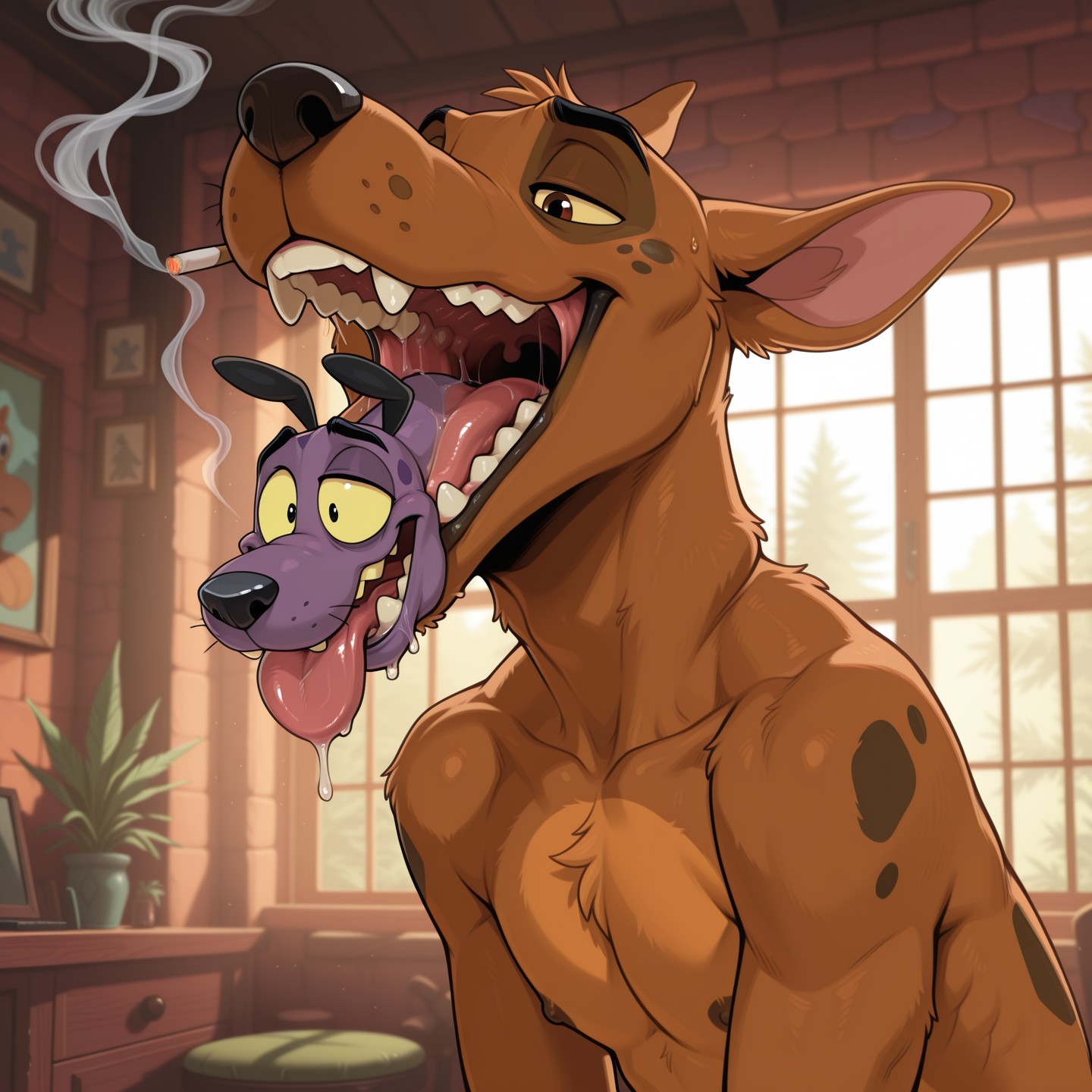 Scooby-Doo and Courage Sharing a Joint