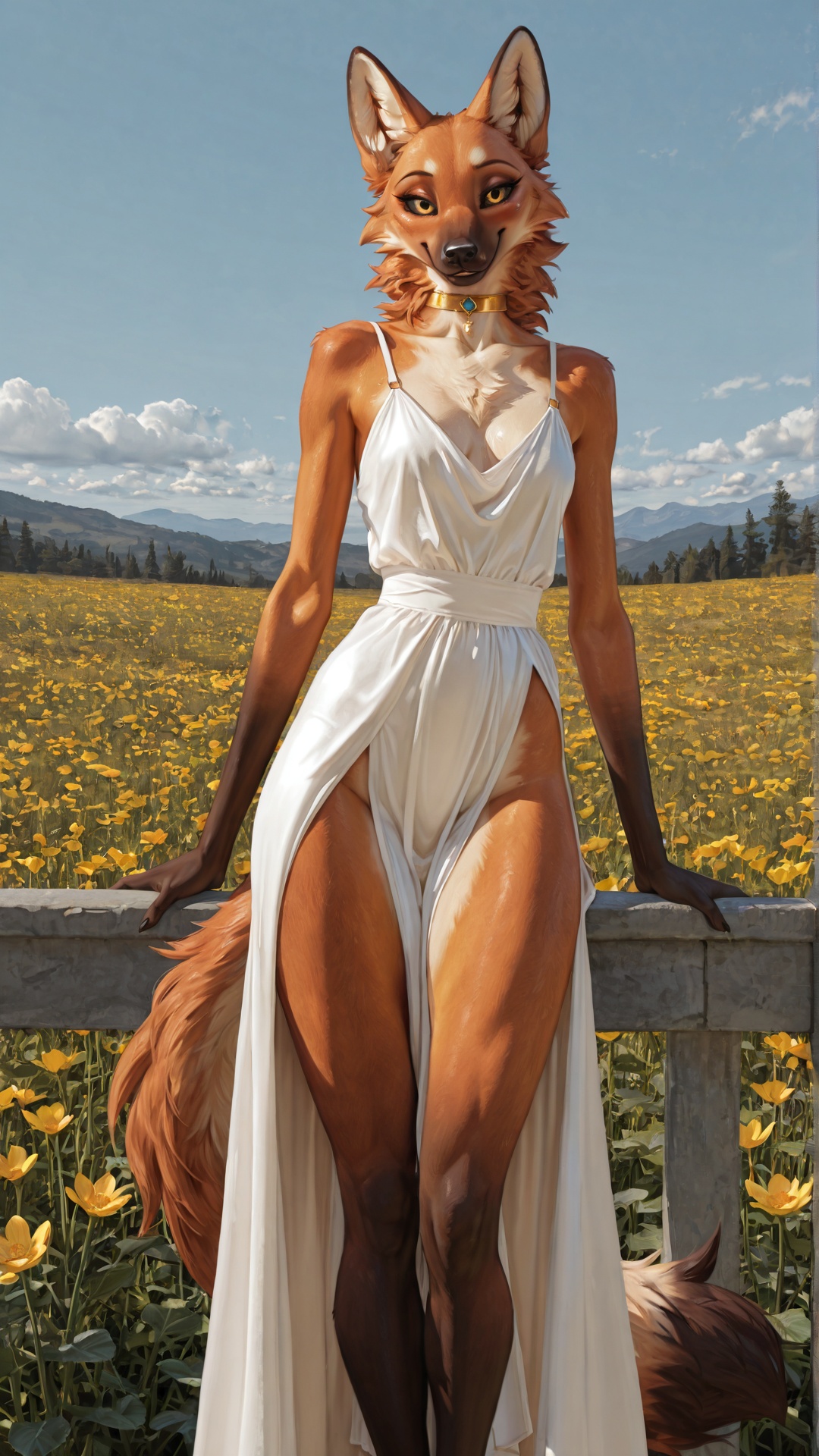 Maned Wolf Woman in Flowery Field