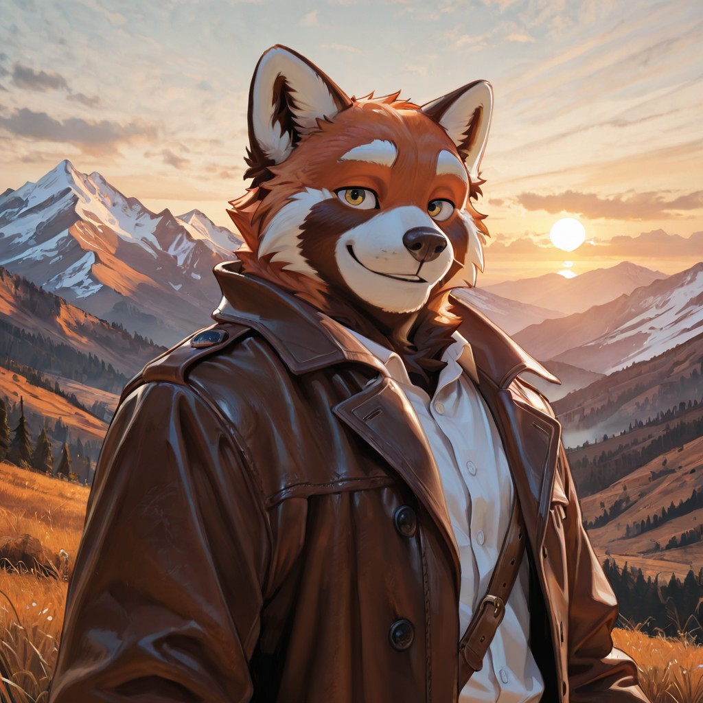 Red Panda Adventurer In Golden Hour Mountains