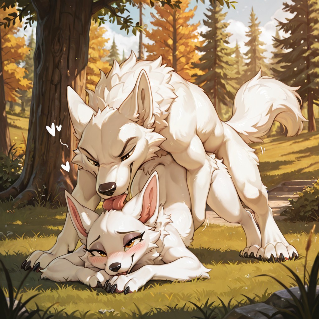 A Pair of White Canids in the Park