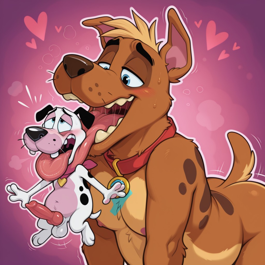 Two Anthro Dogs Sharing a Romantic Embrace Under a Starry Night