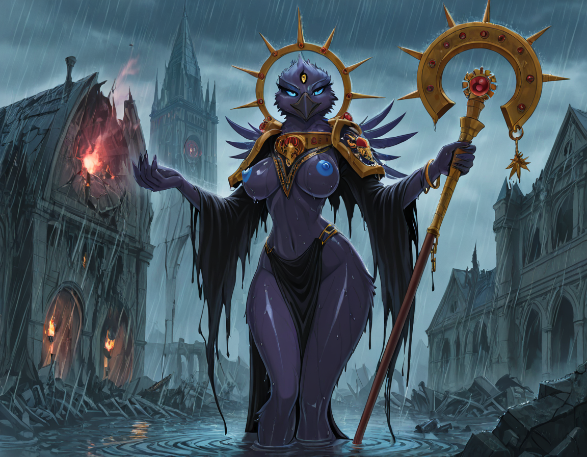 Tzeentch Lord of Change in Warhammer Cathedral Ruins