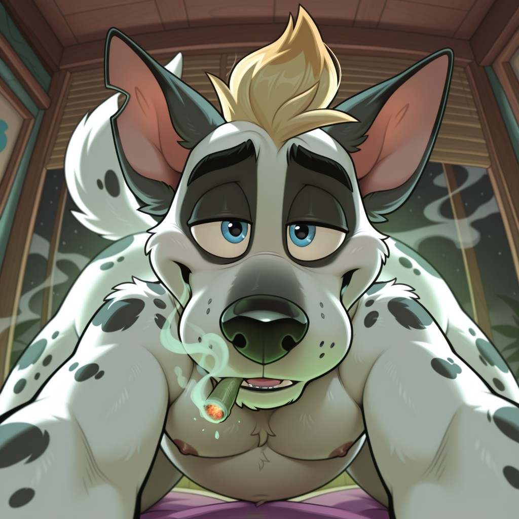 Glowing Green Otter With Blonde Highlights in a Hazy Room