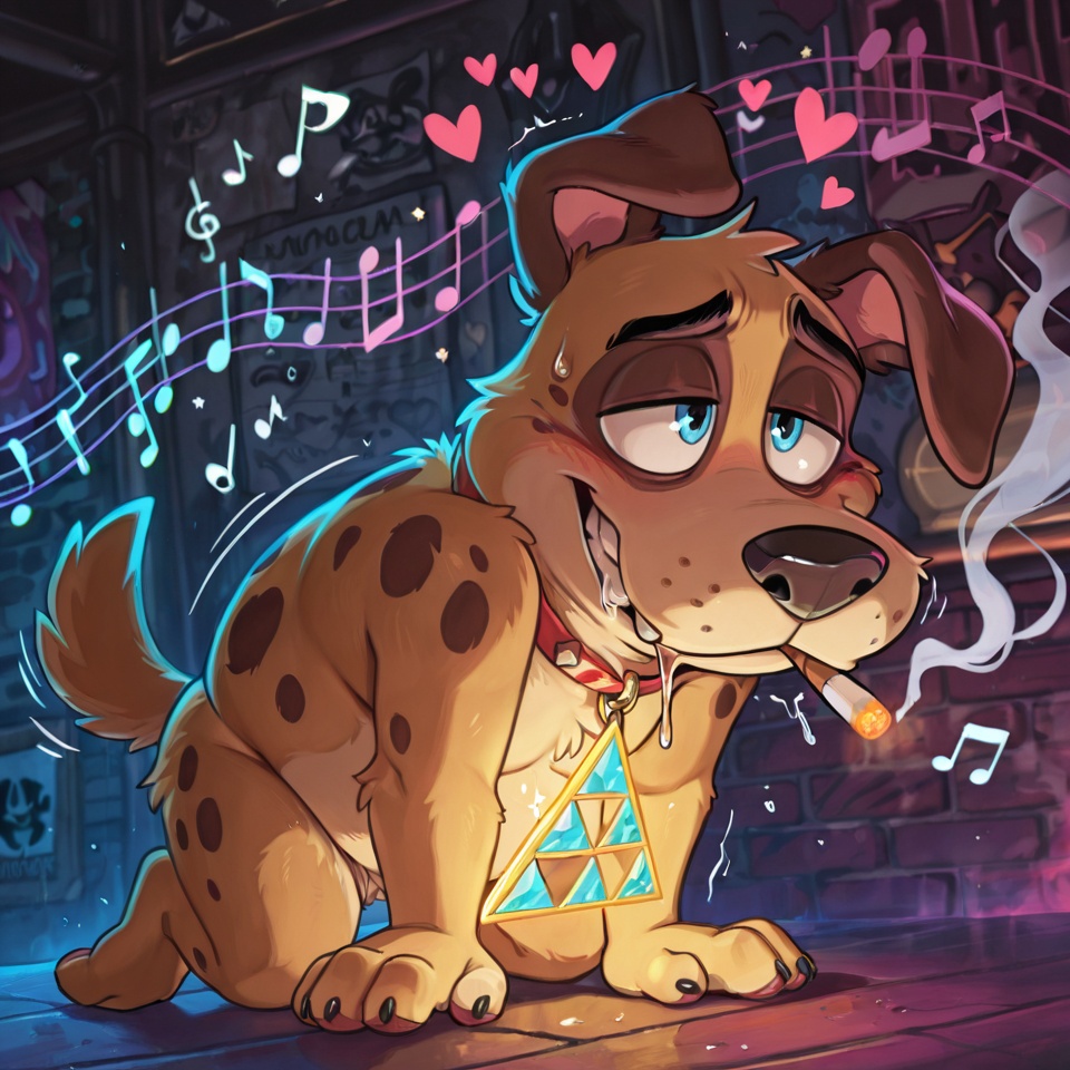 Courageous Anthro Dog with Hypnotic Rainbow Fur