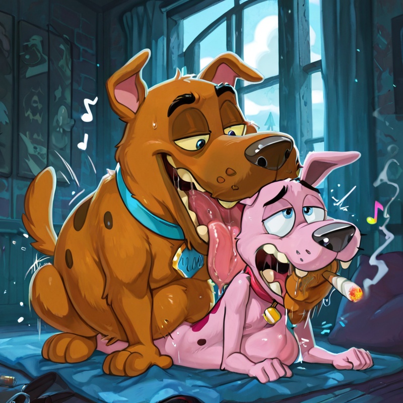 Courage the Cowardly Dog Engaging in Wild Group Romp